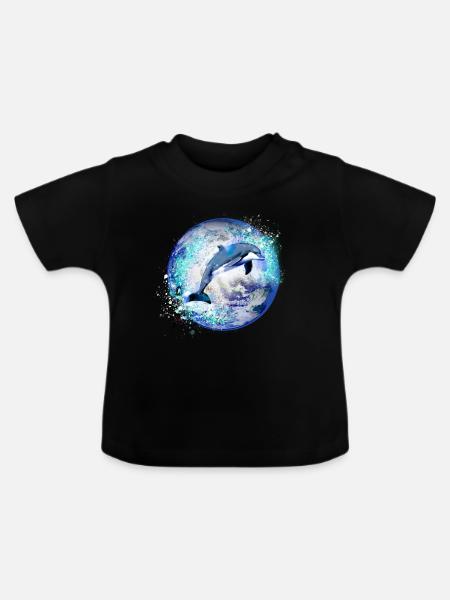 delfin, erde, malerei,blau,delfine,meer,planet - Baby Bio-T-Shirt mit Rundhals - Schwarz