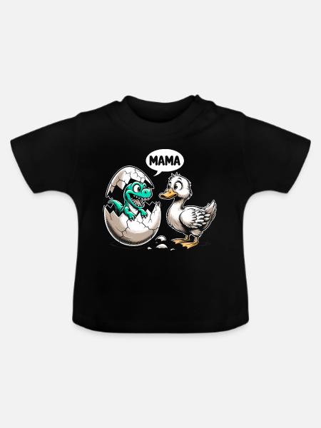 Dino trifft Entlein - Baby Bio-T-Shirt mit Rundhals - Schwarz