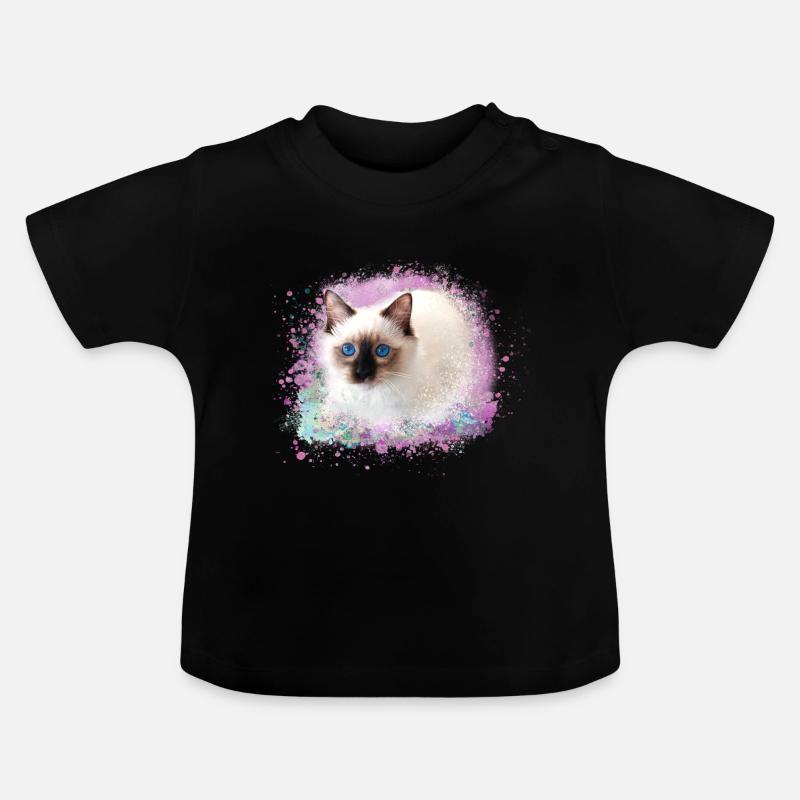 chat, rose, aquarell , peinture,graffitis,chatons - T-shirt bio col rond Bébé - noir