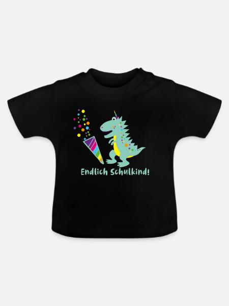 schulkind,dinosaurier,dino, endlich schulkind - Baby Bio-T-Shirt mit Rundhals - Schwarz
