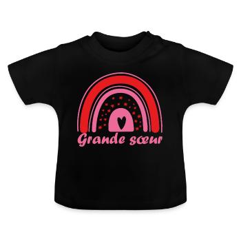 Cadeau Grande Sœur. Futur Grande Sœur. Soeur. - T-shirt bio col rond Bébé - noir - Devant