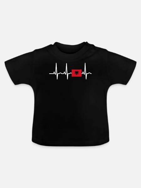 EKG heartbeat Albanien - Baby Bio-T-Shirt mit Rundhals - Schwarz