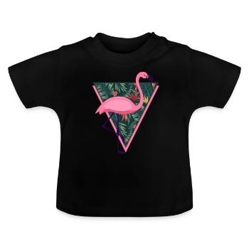 Flamingo Tropical - Baby Organic T-Shirt with Round Neck - black - Front
