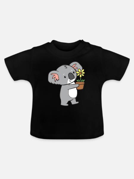 Koala - mit Blume - Baby Bio-T-Shirt mit Rundhals - Schwarz