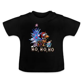 Weihnachtshund Dackel - Baby Bio-T-Shirt mit Rundhals - Schwarz - Vorne