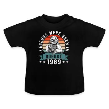 Legends Were Born In August 1989 Faultier Sloth - Baby Organic T-Shirt with Round Neck - black - Front