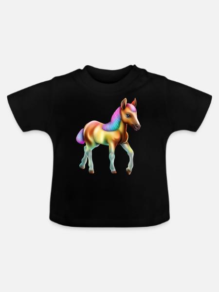 Buntes Baby Pferd - Baby Bio-T-Shirt mit Rundhals - Schwarz