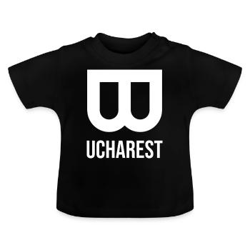 Bukarest Fischerhut Rumänischer Bucket Hat - Baby Bio-T-Shirt mit Rundhals - Schwarz - Vorne