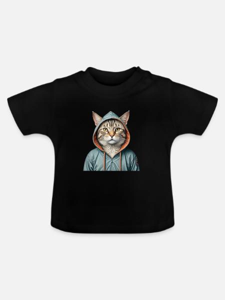 Katze trägt eine Jacke - Baby Bio-T-Shirt mit Rundhals - Schwarz
