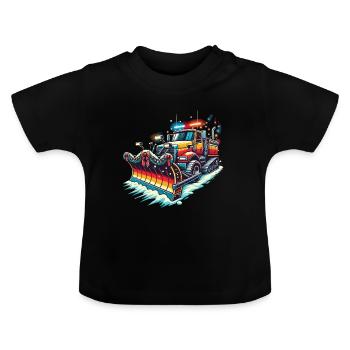 Winter Weihnachten Schneeräummaschine Fahrzeug - Baby Bio-T-Shirt mit Rundhals - Schwarz - Vorne