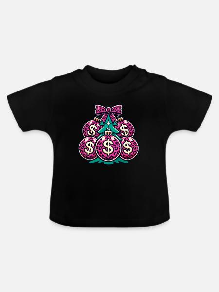 Weihnachtsbaum Mit Dollar Kugeln - Baby Bio-T-Shirt mit Rundhals - Schwarz