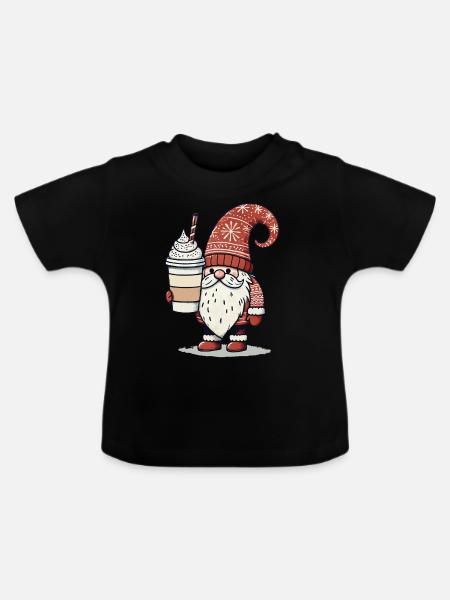 Weihnachtsgnom Mit Kaffee Wichtel - Baby Bio-T-Shirt mit Rundhals - Schwarz