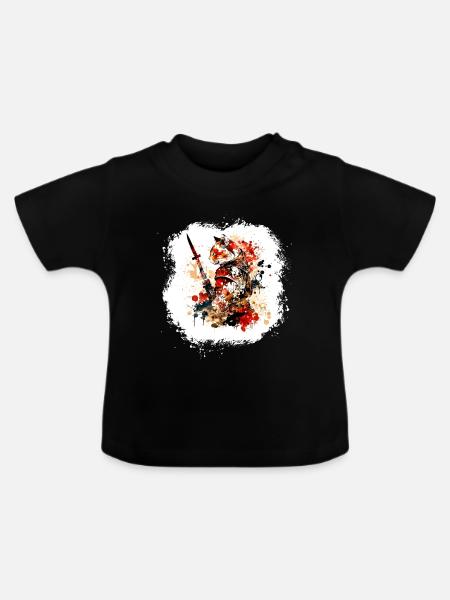 Samurai Katze Rot Schwarz - Baby Bio-T-Shirt mit Rundhals - Schwarz