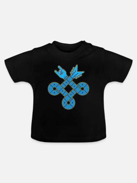Neonblauer Gitarrenknoten-Emblem - Baby Bio-T-Shirt mit Rundhals - Schwarz