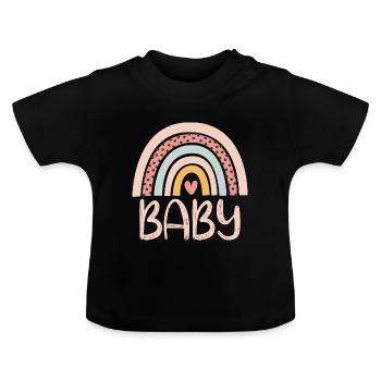 Baby Cute Rainbow - Baby Organic T-Shirt with Round Neck - black - Front