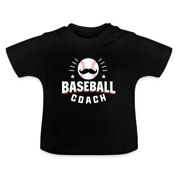Baseball-Mustache-Coach - Baby Bio-T-Shirt mit Rundhals - Schwarz - Vorne