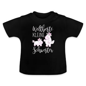 Weltbeste Kleine Schwester Einhorn rosa Geschwiste - Baby Bio-T-Shirt mit Rundhals - Schwarz - Vorne