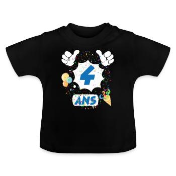 4 Ans Anniversaire Garçon - T-shirt bio col rond Bébé - noir - Devant