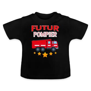 Futur pompier Cadeau Enfant Camion De Pompier - T-shirt bio col rond Bébé - noir - Devant