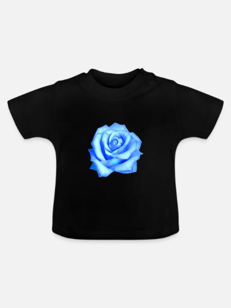 Blaue Rose - Baby Bio-T-Shirt mit Rundhals - Schwarz