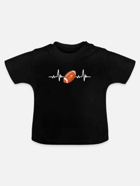 Rugby-Herzschlag - Baby Bio-T-Shirt mit Rundhals - Schwarz