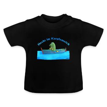 Hecht im Karpfenteich - Baby Bio-T-Shirt mit Rundhals - Schwarz - Vorne
