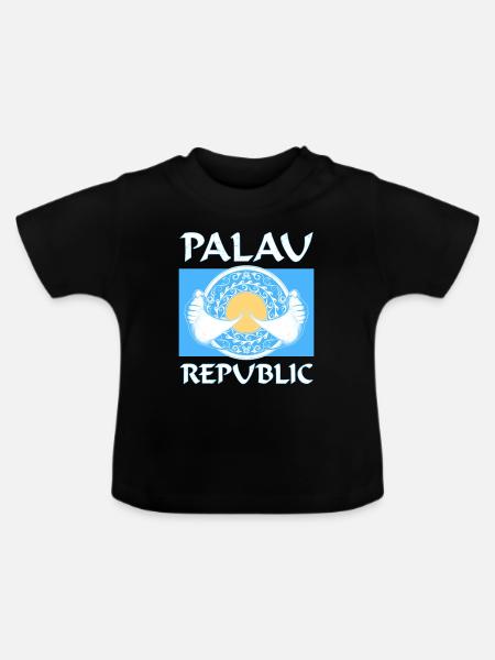Palau Flagge Mantarochen - Baby Bio-T-Shirt mit Rundhals - Schwarz