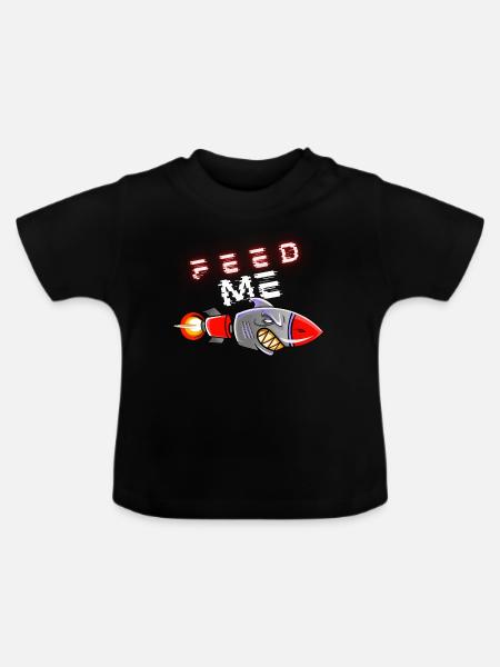 Fütter mich, hungrige Hai-Rakete - Baby Bio-T-Shirt mit Rundhals - Schwarz