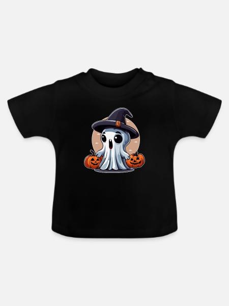 Kleiner Geist mit Kürbissen - Baby Bio-T-Shirt mit Rundhals - Schwarz