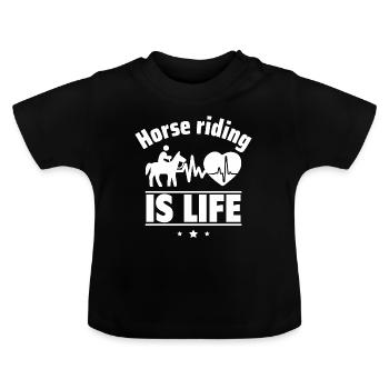 Reiten ist das Leben,Reiten, Reiter, Pferde - Baby Bio-T-Shirt mit Rundhals - Schwarz - Vorne