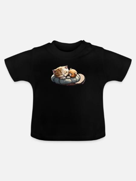 Sleepy Cat - Baby Bio-T-Shirt mit Rundhals - Schwarz