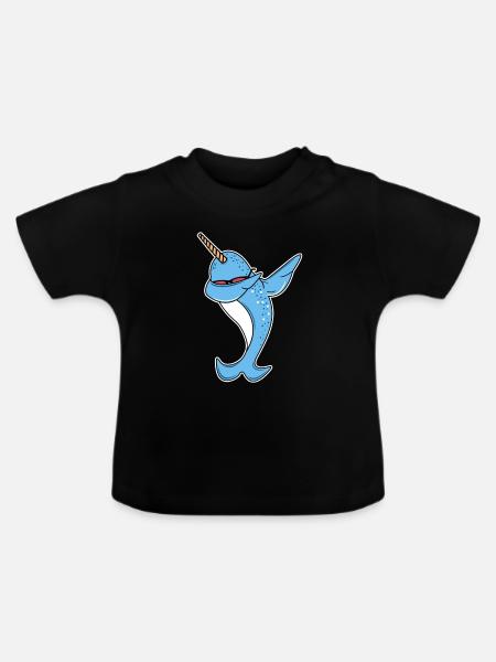 Funny Narwhal Dab - Baby Bio-T-Shirt mit Rundhals - Schwarz