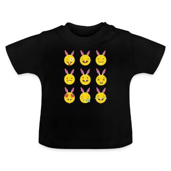 Lots Of Emojis With Easter Bunny Ears Funny Pascha - Baby Organic T-Shirt with Round Neck - black - Front
