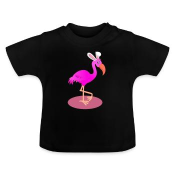 Flamingo With Easter Bunny Ears Cute Pink Bird - Baby Organic T-Shirt with Round Neck - black - Front