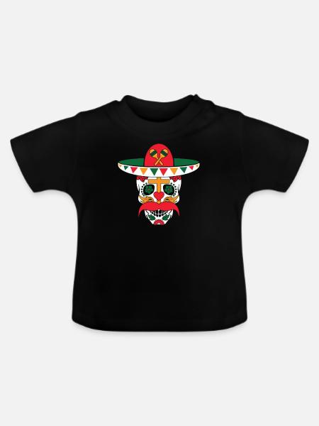 Crâne de sucre mexicain avec Sombrero et moustache - T-shirt bio col rond Bébé - noir