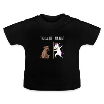 Din moster Min tante Cow Unicorn Gift EN - Økologisk T-shirt til baby, rund hals - sort - Foran