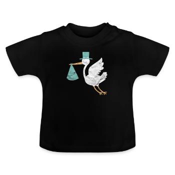 Geburt schwanger Baby Sohn Storch Geschenk Taufe - Baby Bio-T-Shirt mit Rundhals - Schwarz - Vorne
