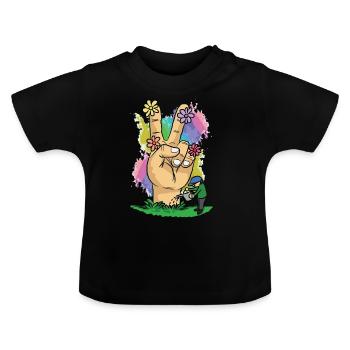 Pouvoir de fleur de paix - T-shirt bio col rond Bébé - noir - Devant