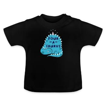 4. Geburtstag Birthday Boy Dinosaurier Vier - Baby Bio-T-Shirt mit Rundhals - Schwarz - Vorne