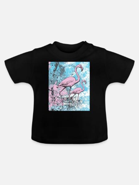 Flamingos - Baby Bio-T-Shirt mit Rundhals - Schwarz