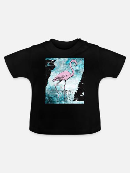 Rosa Flamingo - Baby Bio-T-Shirt mit Rundhals - Schwarz