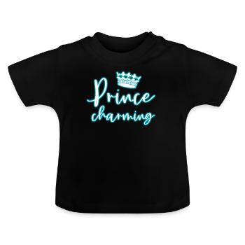 Glow Prince Charming T-Shirt Glowing Crown Neon - Baby Organic T-Shirt with Round Neck - black - Front