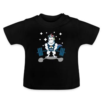 Gym Einhorn Gewichtheben Bizeps Starkes Workout - Baby Bio-T-Shirt mit Rundhals - Schwarz - Vorne