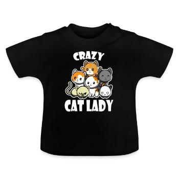 Verrückte Katzendame - Baby Bio-T-Shirt mit Rundhals - Schwarz - Vorne