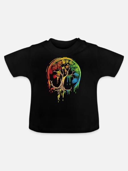 Buntes Baum-Leben ist wirklich gutes Baum-Kunst-Hemd - Baby Bio-T-Shirt mit Rundhals - Schwarz
