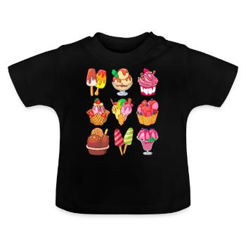 Crème glacée, crème glacée, crème glacée, crème glacée, boule, crème glacée, sundae - T-shirt bio col rond Bébé - noir - Devant
