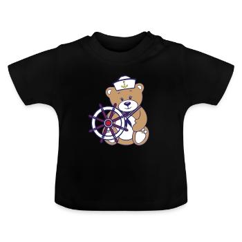 Teddybär als Seemann - Baby Bio-T-Shirt mit Rundhals - Schwarz - Vorne