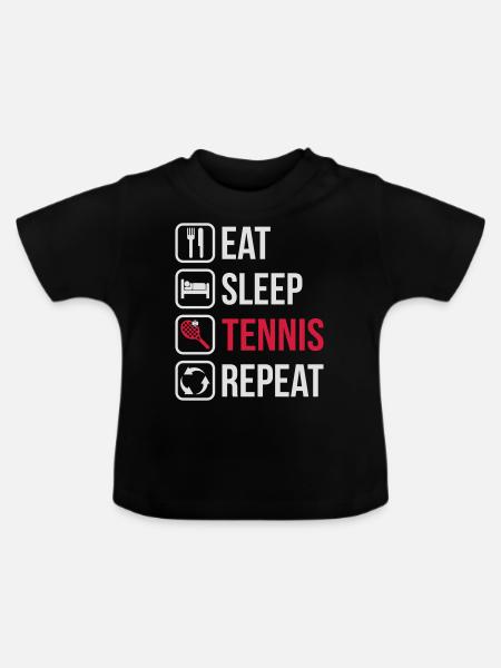Eat Sleep Tennis Repeat - Baby Bio-T-Shirt mit Rundhals - Schwarz