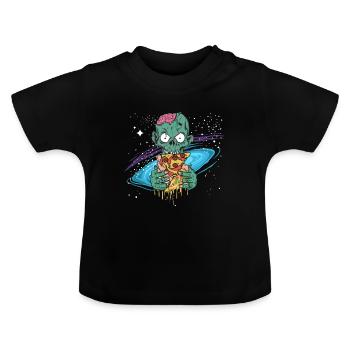 Cadeau de pizza de l'espace zombie halloween - T-shirt bio col rond Bébé - noir - Devant