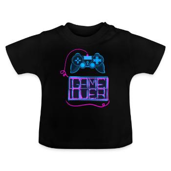 Gaming Gameover Game Nerd Geek - Baby Organic T-Shirt with Round Neck - black - Front